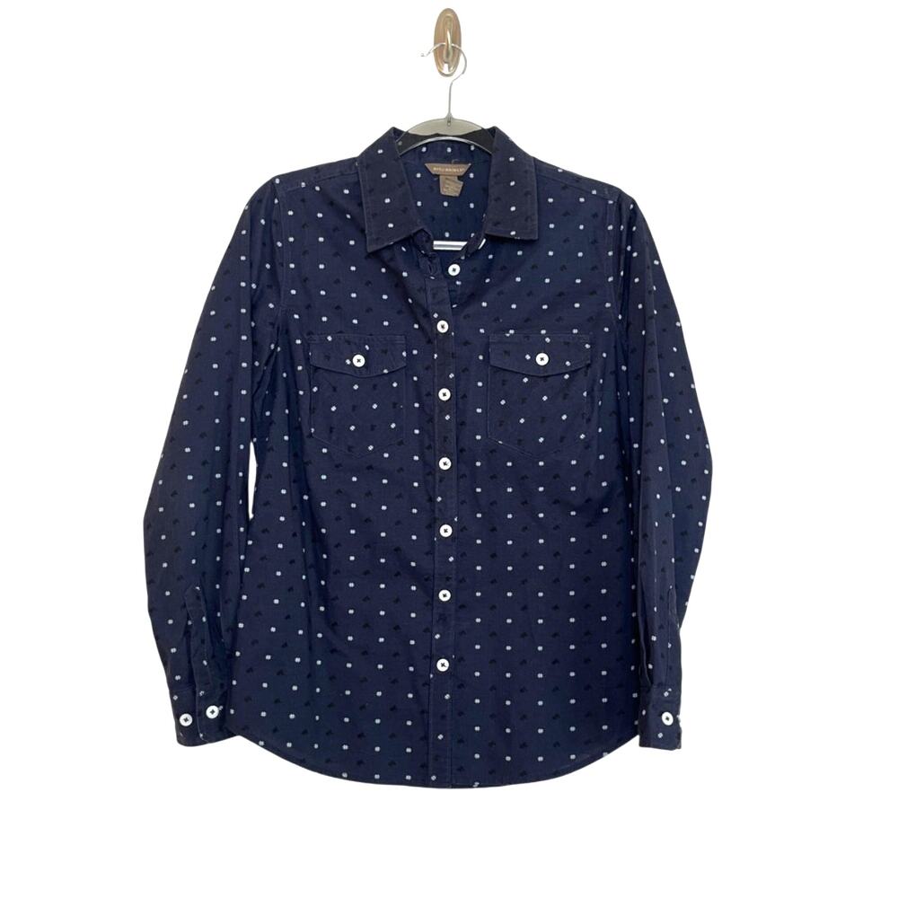 Bit & Bridle Womens Horse Print Long Sleeve Button Up Top Navy Size Small Riding